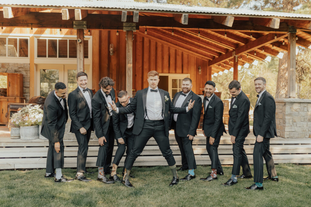 groomsmen socks and suit wedding day