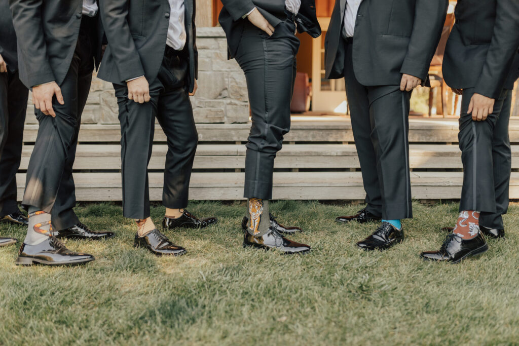 groomsmen socks and suit wedding day