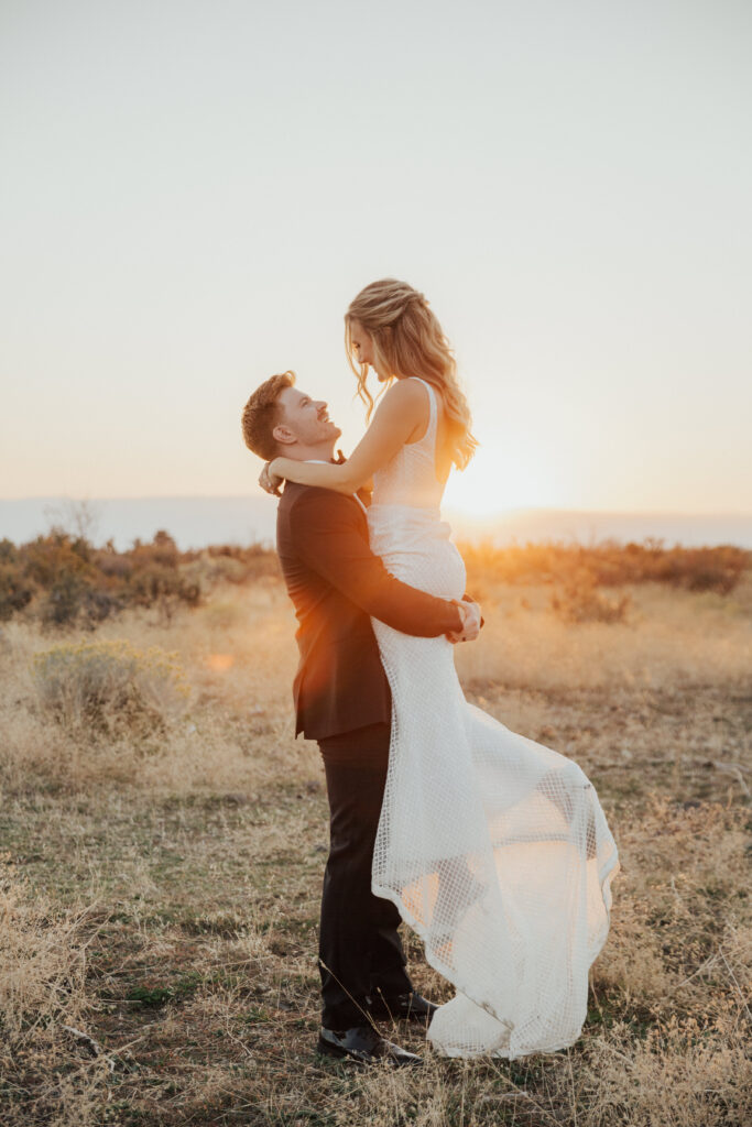sunset photography bride and groom wedding day lift